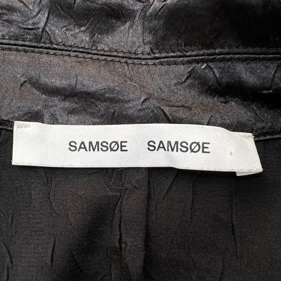 Samsoe Samsoe Ivana Black Crepe Textured Long-Sleeve Collared Midi Dress Size L - Picture 7 of 11